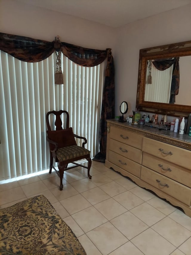 living area featuring light tile patterned floors