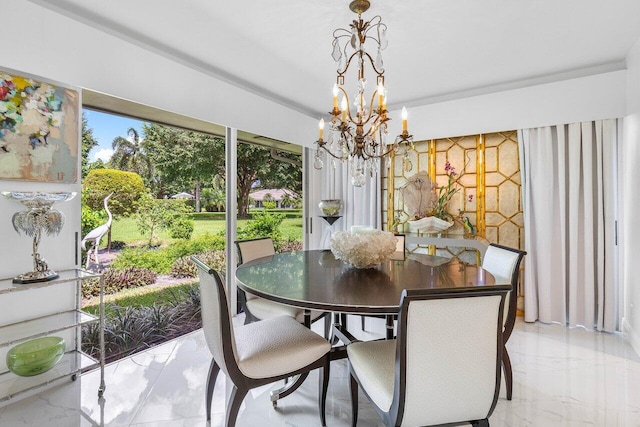 dining area featuring a notable chandelier