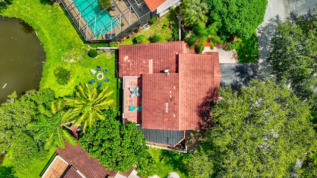 aerial view with a water view