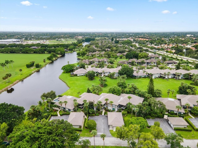 aerial view featuring a water view