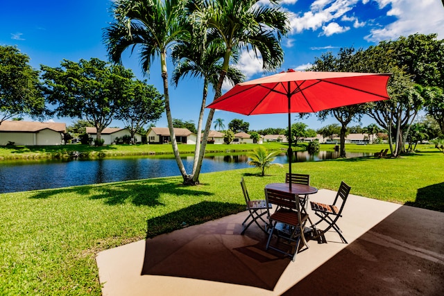 view of patio / terrace with a water view