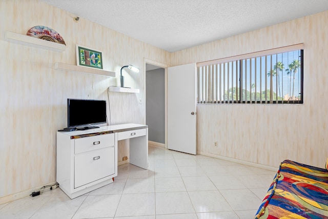 home office with a textured ceiling