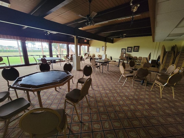 interior space featuring ceiling fan