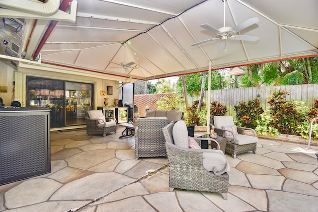 view of patio with an outdoor hangout area and ceiling fan