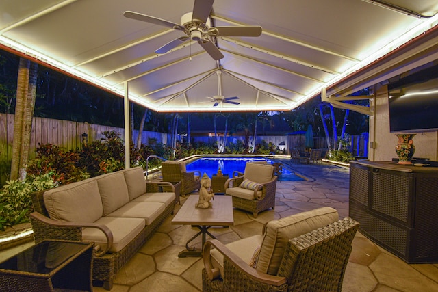 view of patio featuring an outdoor living space and ceiling fan