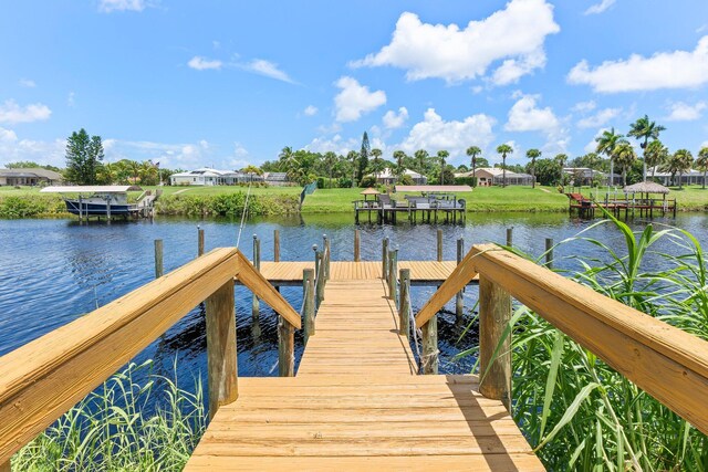 dock area with a water view