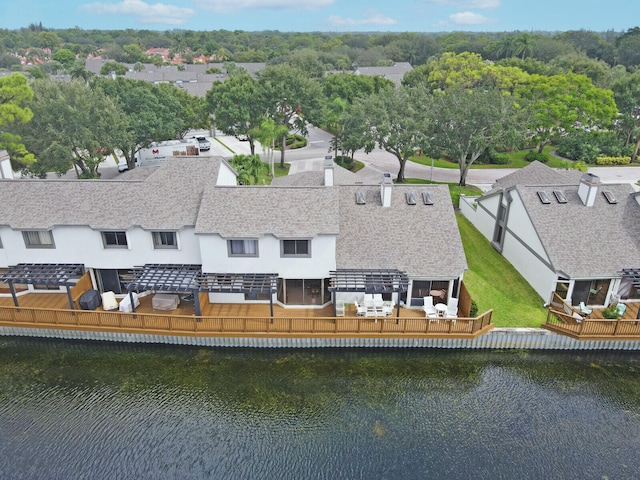 aerial view with a water view