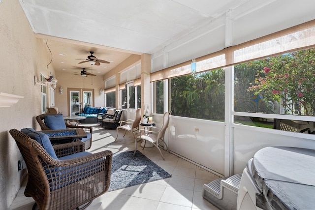 sunroom / solarium with ceiling fan