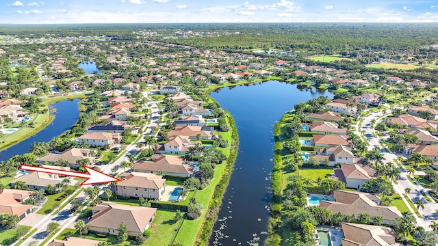 aerial view with a water view