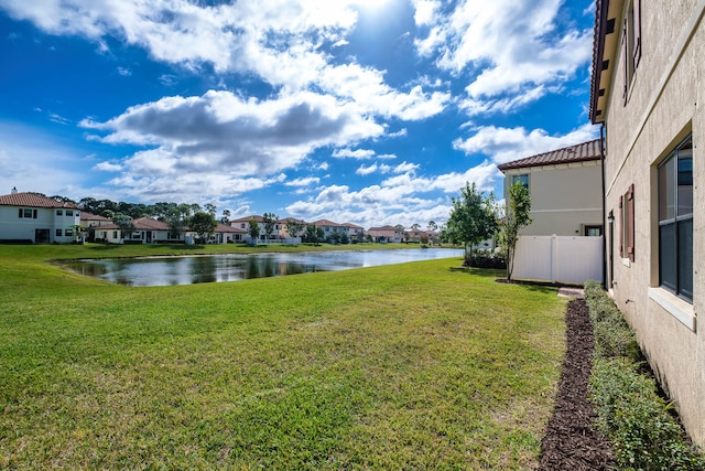 view of yard with a water view