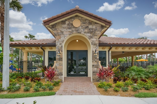 view of exterior entry with french doors