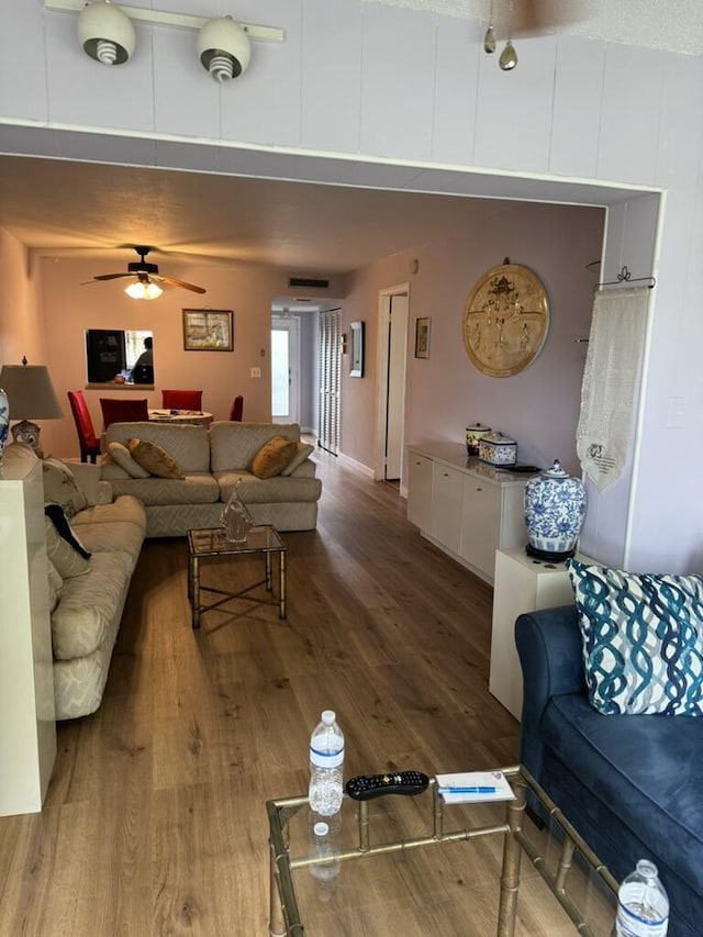 3220 Holiday Springs Blvd Unit 1-306, Margate, FL 33063 - living room featuring wood finished floors and ceiling fan