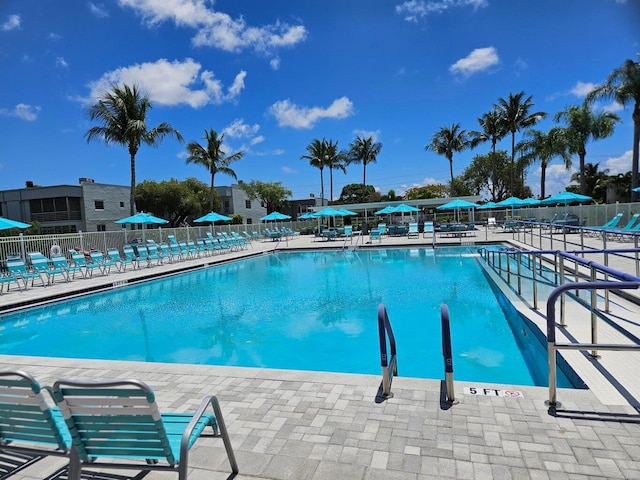 view of swimming pool featuring a patio