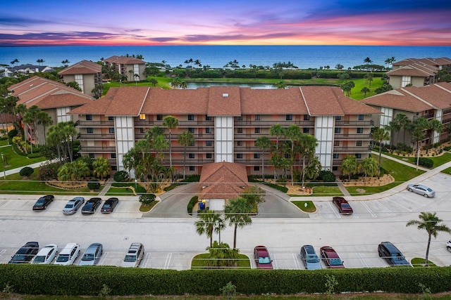 exterior space with a water view