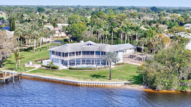 aerial view with a water view