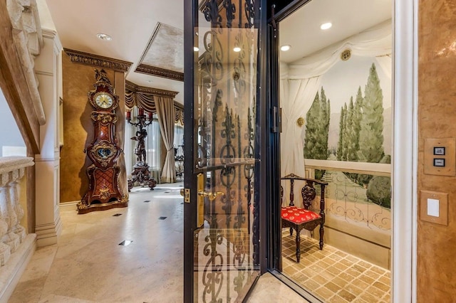 hallway with ornamental molding