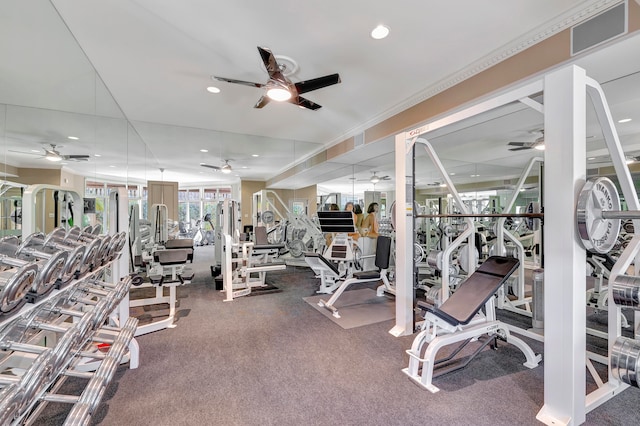 gym with ceiling fan