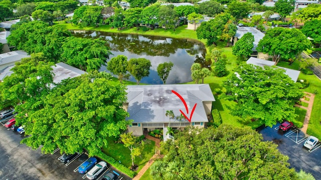 aerial view with a water view