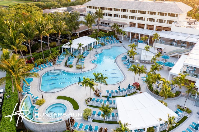 view of swimming pool featuring a patio area