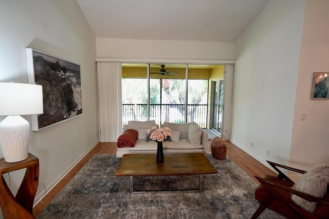2121 S Ocean Blvd Unit 804, Lauderdale By The Sea, FL 33062 - living area with wood finished floors and a ceiling fan