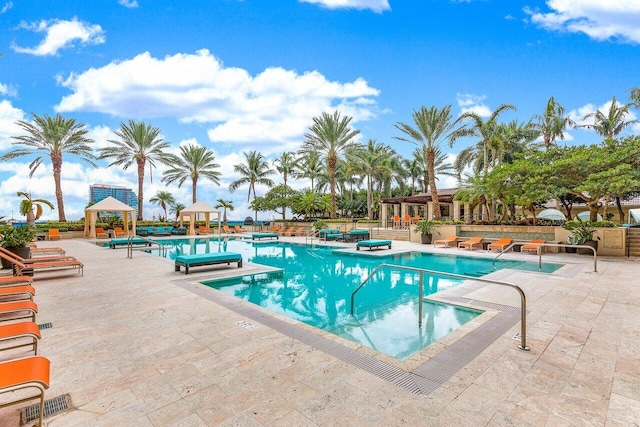 view of pool with a gazebo and a patio area