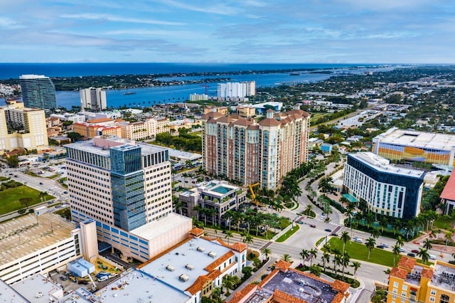 bird's eye view featuring a water view