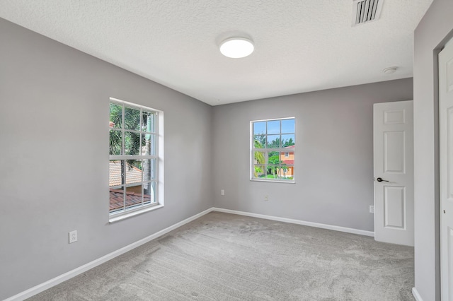 carpeted spare room featuring a textured ceiling