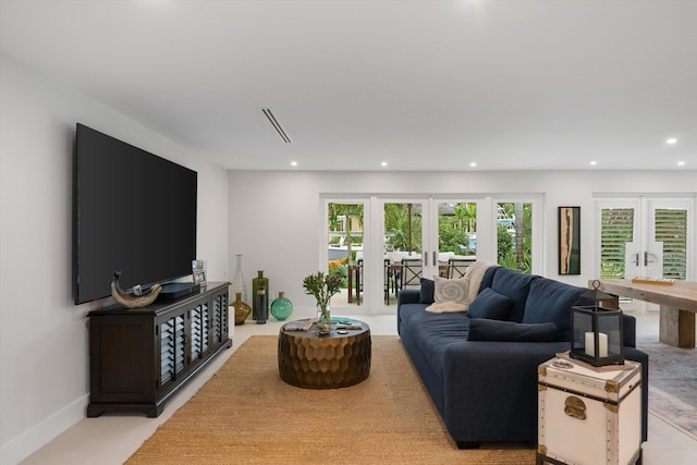 living room with french doors