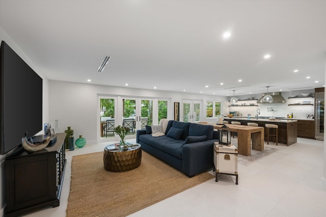 living room featuring french doors