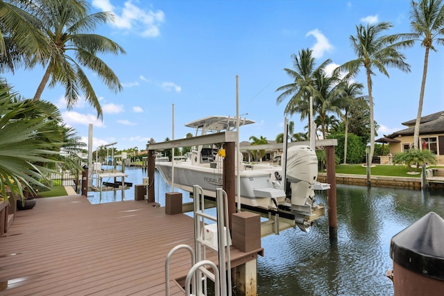 view of dock with a water view