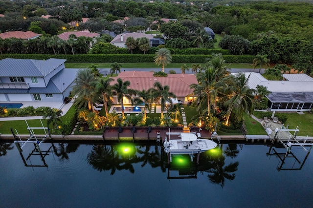 aerial view featuring a water view