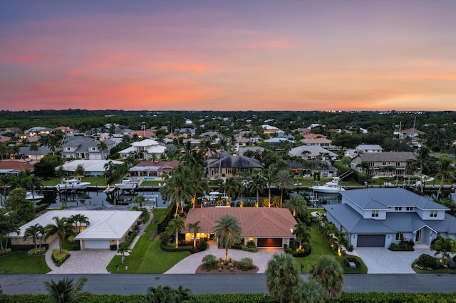 view of aerial view at dusk