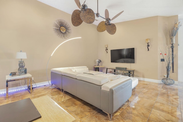 living room with ceiling fan