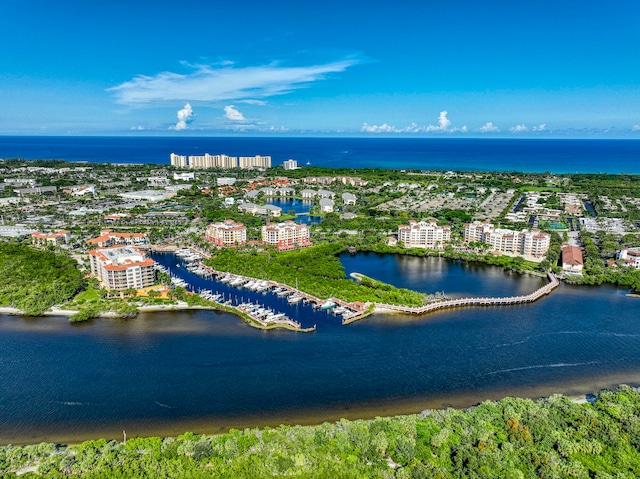 aerial view featuring a water view