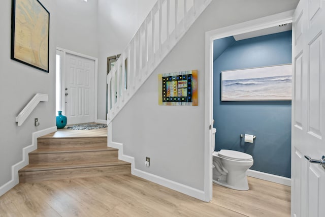 interior space featuring lofted ceiling and hardwood / wood-style floors