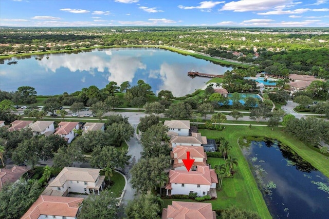 bird's eye view featuring a water view