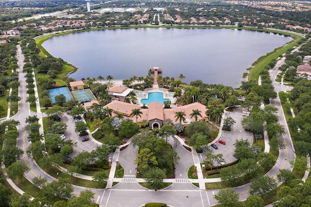 aerial view featuring a water view