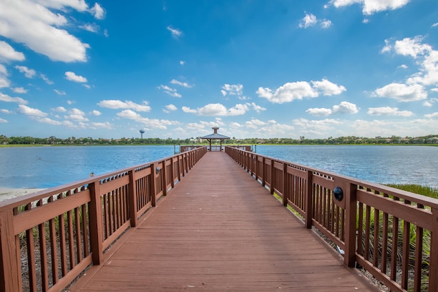 dock area featuring a water view and a gazebo