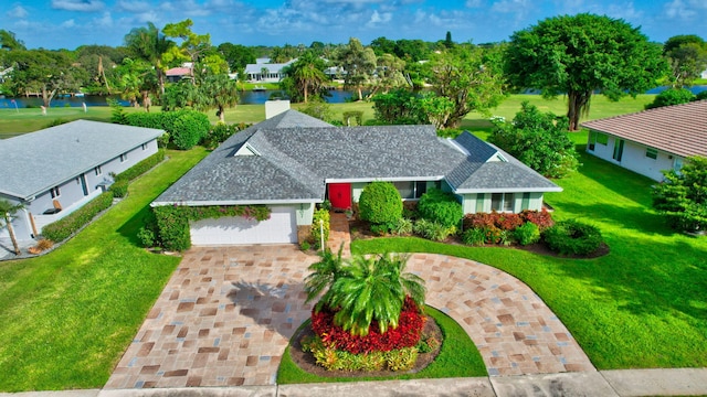 bird's eye view featuring a water view