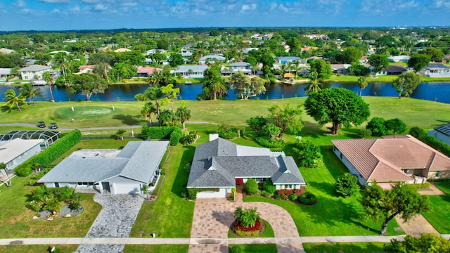 aerial view with a water view