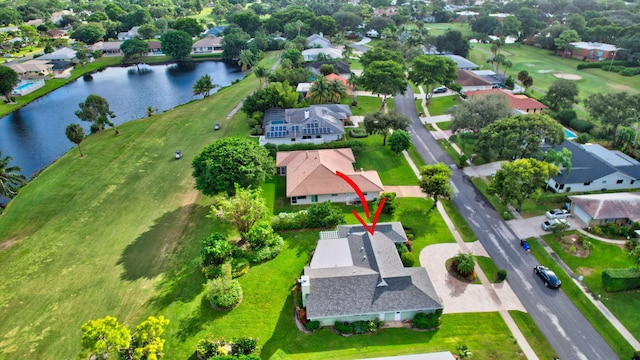 aerial view featuring a water view