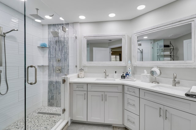 bathroom featuring vanity and walk in shower