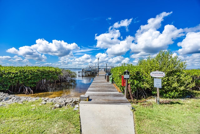 view of dock with a water view