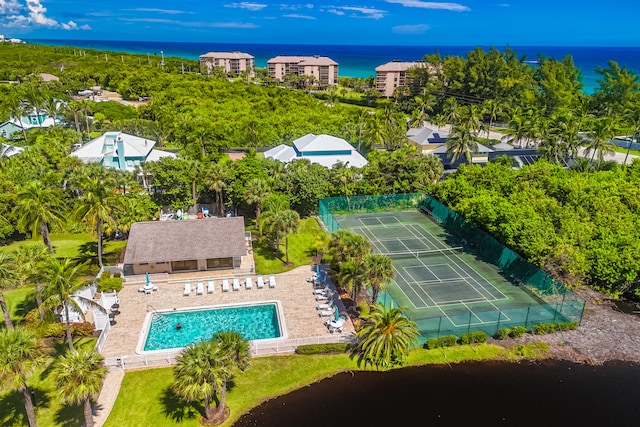 bird's eye view featuring a water view