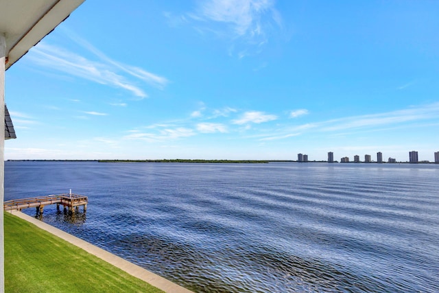 view of dock with a water view