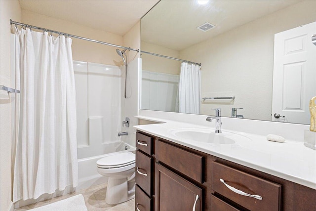 full bathroom with vanity, toilet, and shower / bath combo