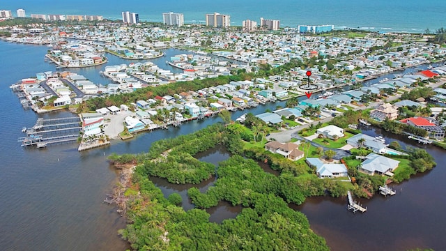 bird's eye view featuring a water view