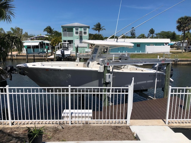 view of dock with a water view