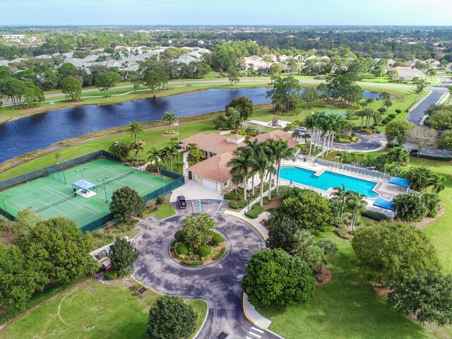 bird's eye view featuring a water view