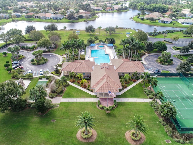 aerial view featuring a water view